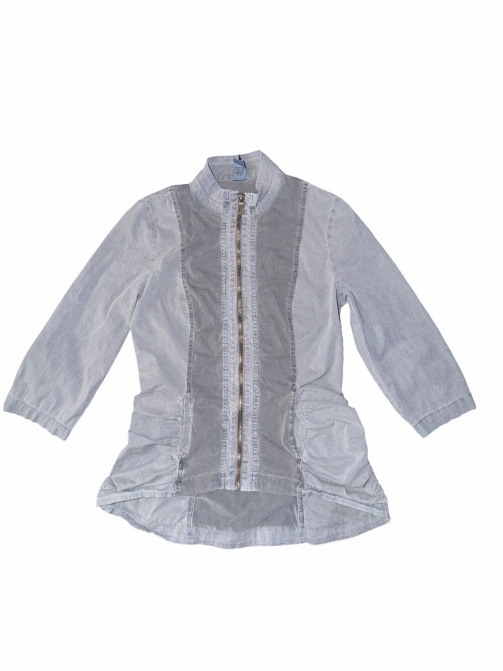 XCVI Wearables Janet Utility Ruched Jacket Blue Gray Stand Collar Sz S Gorpcore